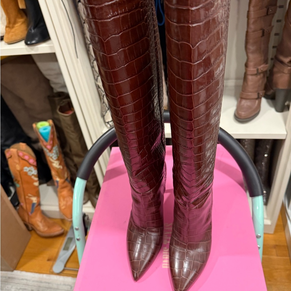 Paris Texas Rich Brown Crocodile-Embossed Heeled Boots